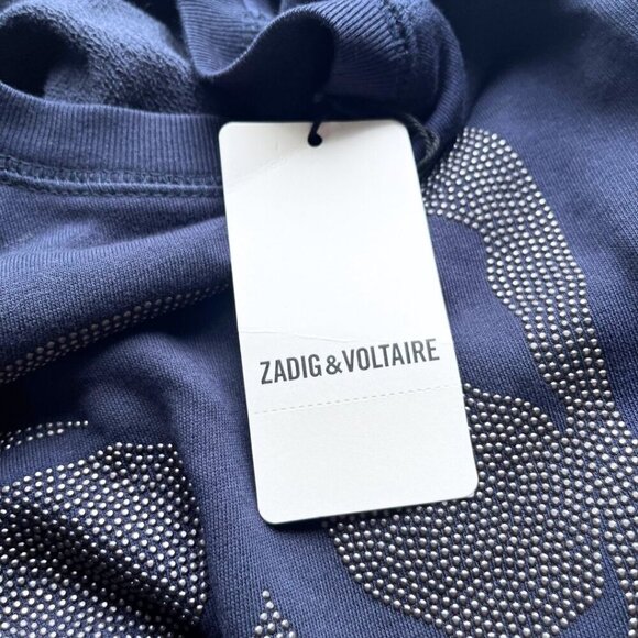 NWT ZADIG & VOLTAIRE THE UPPER SKULL STUDS SWEATSHIRT IN NAVY - XS - Picture 9 of 15
